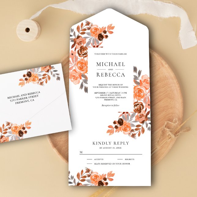 Rustic Boho Earthy Tones Terracotta Floral Wedding All In One Invitation (Creator Uploaded)