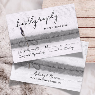 Rustic Boho Eco Faux Burlap Wood Lavender Wedding RSVP Card