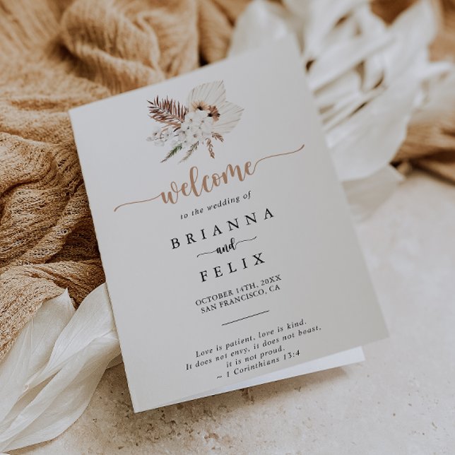 Rustic Boho Elegant Floral Folded Wedding Program Programme (Creator Uploaded)