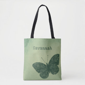 Rustic Boho Faded Green Butterfly Tote