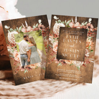 Rustic Boho Fall Autumn Floral Wedding Invitation