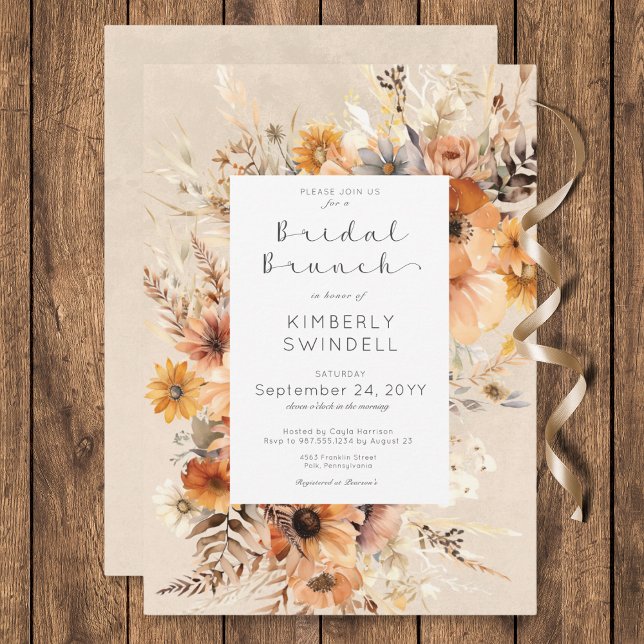 Rustic Boho Fall Floral Frame Bridal Brunch Invitation (Rustic Boho Fall Floral Frame Bridal Brunch Invitation)
