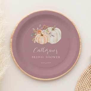 Rustic Boho Fall Floral Pumpkin Bridal Shower Paper Plate