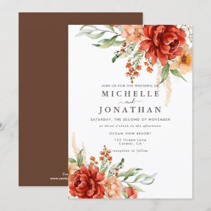 Rustic Boho Fall Flowers Wedding Invitation