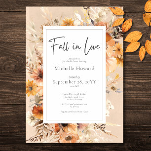 Rustic Boho Fall In Love Rust Floral Bridal Shower Invitation
