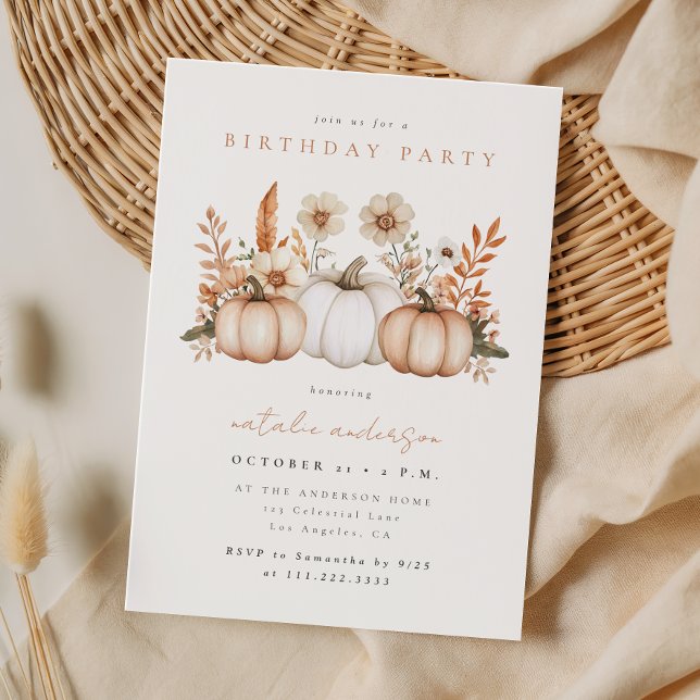 Rustic Boho Fall Pumpkin Birthday Party Invitation (Creator Uploaded)
