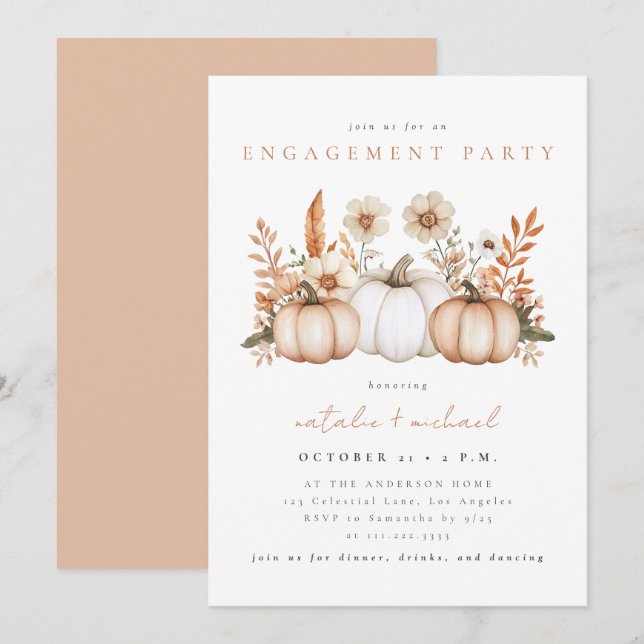 Rustic Boho Fall Pumpkin Engagement Party Invitation (Front/Back)