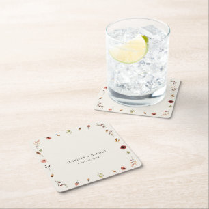 Rustic Boho Fall Wildflowers Wedding or Engagement Square Paper Coaster