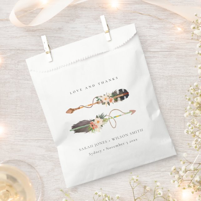 Rustic Boho Feather Floral Arrow Wedding Thanks Favour Bags (Clipped)