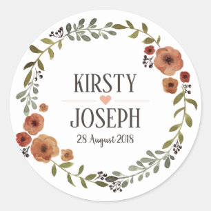 Rustic Boho Feather Floral Wreath Wedding Sticker