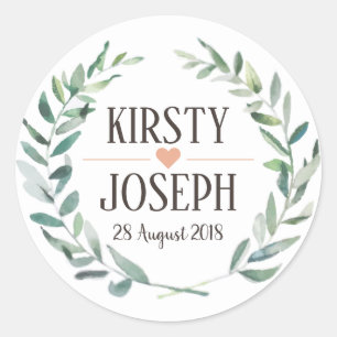 Rustic Boho Feather Floral Wreath Wedding Sticker
