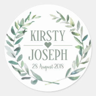 Rustic Boho Feather Floral Wreath Wedding Sticker