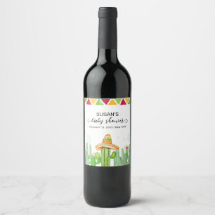 Rustic Boho Fiesta Cactus Taco 'Bout A Baby Shower Wine Label
