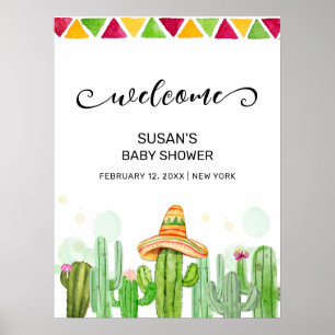 Rustic Boho Fiesta Taco Cactus Baby Shower Welcome Poster