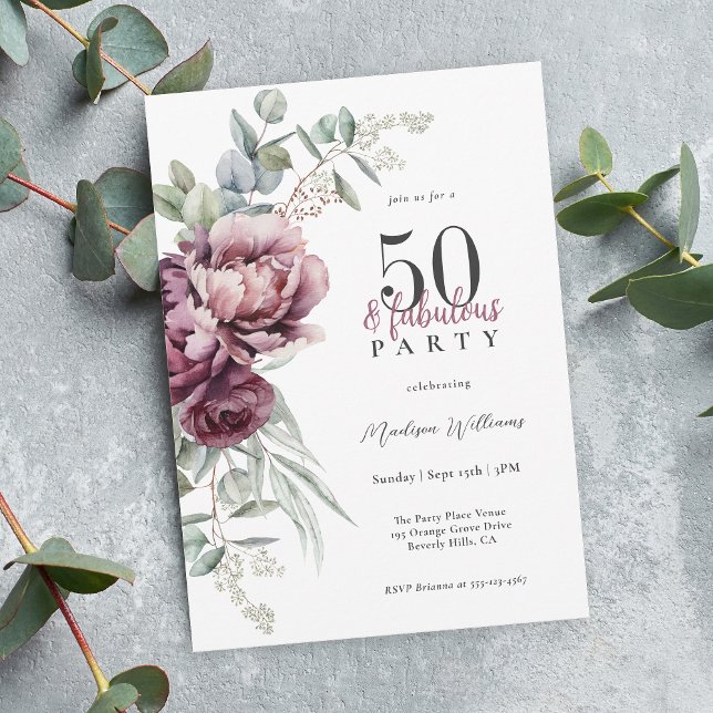 Rustic Boho Floral 50 and Fabulous Birthday Party Invitation (Available as printed or paperless digital download!)
