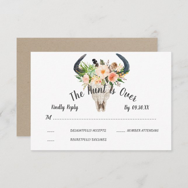 Rustic Boho Floral Antelope Hunt is Over RSVP Invitation (Front/Back)