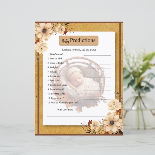 Rustic Boho Floral Baby Shower Baby Predications  (Standing Front)