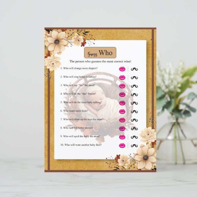 Rustic Boho Floral Baby Shower  Guess Who Game (Standing Front)