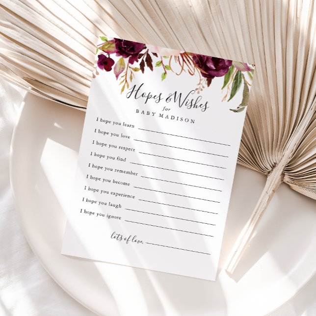 Rustic Boho Floral Baby Shower Hopes & Wishes Card (Creator Uploaded)