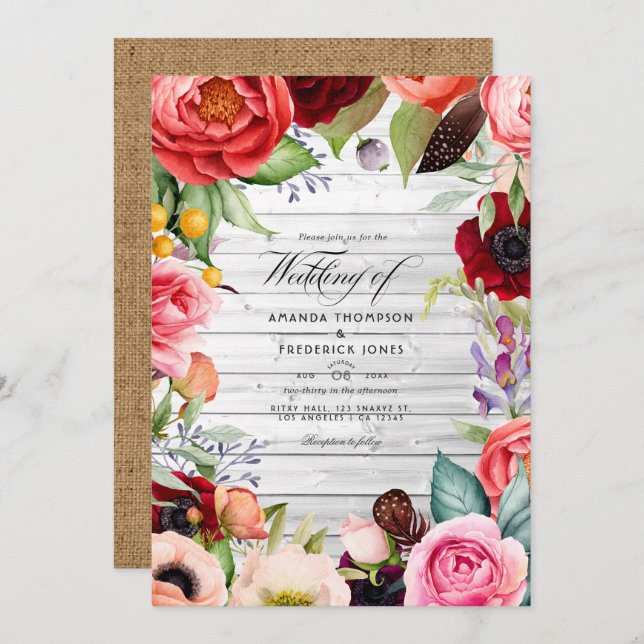 Rustic Boho Floral Bohemian Wedding Invitation (Front/Back)