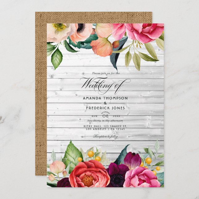 Rustic Boho Floral Bohemian Wedding Invitation (Front/Back)