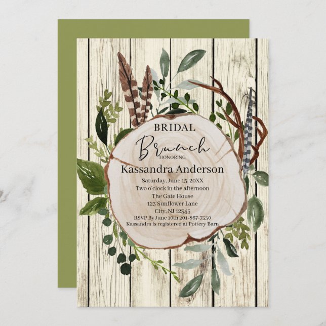 Rustic Boho Floral Bridal Brunch Invitation (Front/Back)
