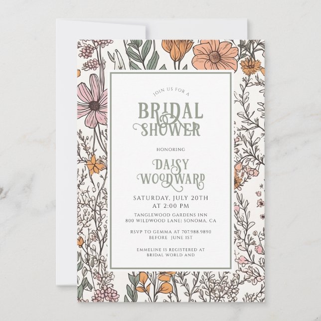 Rustic Boho Floral Bridal Shower Invitation (Front)