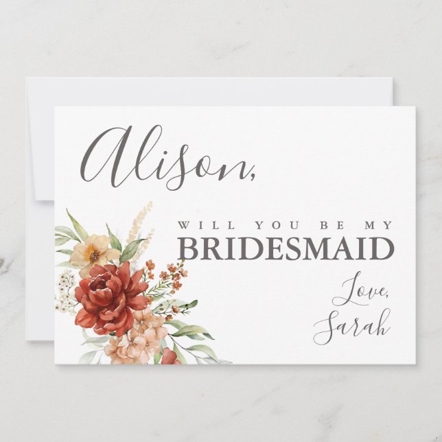 Rustic Boho Floral Bridesmaid Proposal Card (Front)