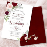 Rustic Boho Floral Burgundy Red & Pink Wedding Invitation<br><div class="desc">This beautiful wedding invitation features a rustic boho chic design with hand painted watercolor roses in shades of blush pink, deep red and burgundy. The elegant bouquet includes sprigs of lavender, eucalyptus, baby's breath and other leaves foliage and greenery all on a classic white background. Wonderful way to invite your...</div>