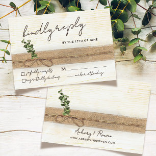 Rustic Boho Floral Eco Wood Eucalyptus Wedding RSVP Card