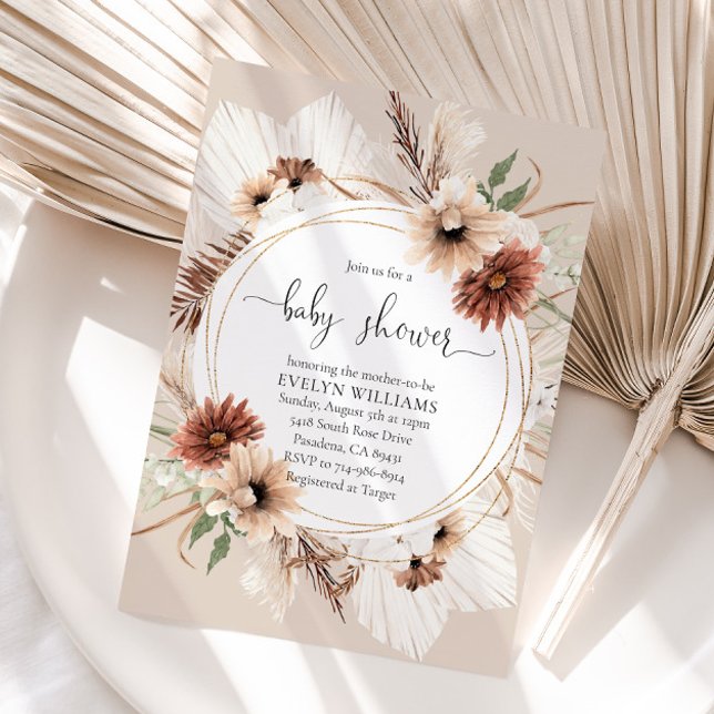 Rustic Boho Floral Frame Baby Shower Invitation (Creator Uploaded)
