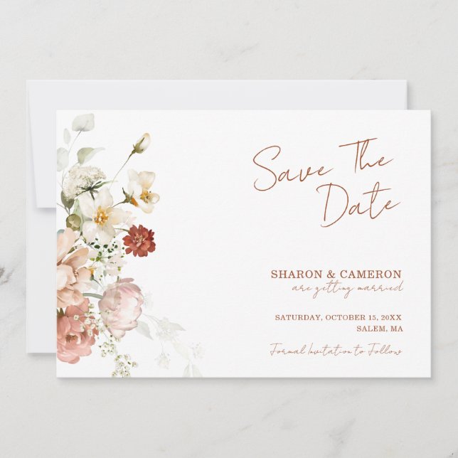 Rustic Boho Floral Garden Wedding Save The Date (Front)