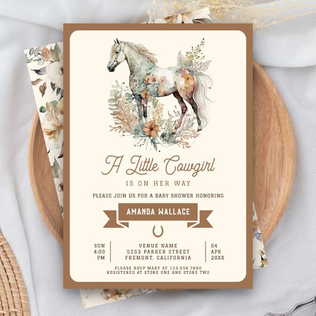 Rustic Boho Floral Horse Cowgirl Baby Shower Invitation (Creator Uploaded)
