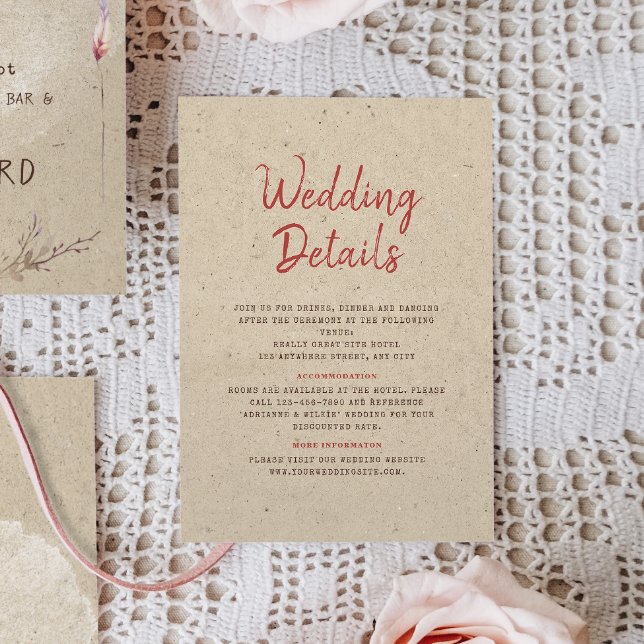 Rustic Boho Floral Kraft Wedding Details Enclosure Card (Creator Uploaded)