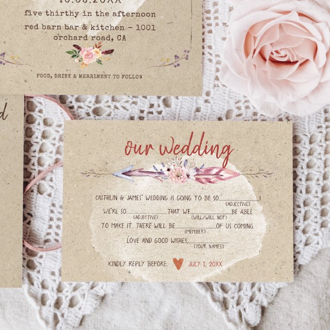Rustic Boho Floral Kraft Wedding RSVP Card (Creator Uploaded)