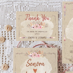 Rustic Boho Floral Kraft Wedding Thank You Card
