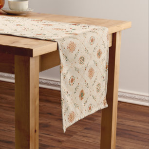 Rustic Boho Floral Mandala Geometric Pattern Short Table Runner