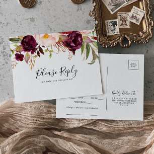 Rustic Boho Floral Menu Choice RSVP Postcard