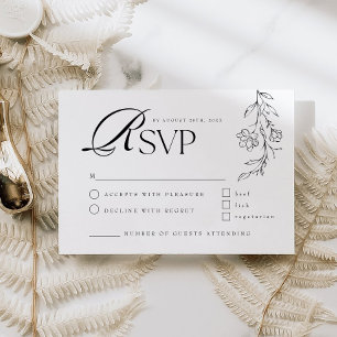 Rustic Boho Floral Modern Minimalist Wedding RSVP Card