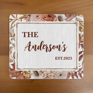 Rustic Boho Floral Monogram Custom Cutting Board