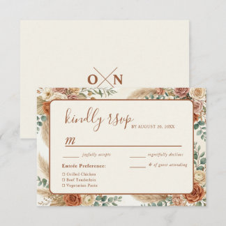 Rustic Boho Floral Pampas Wedding RSVP Card