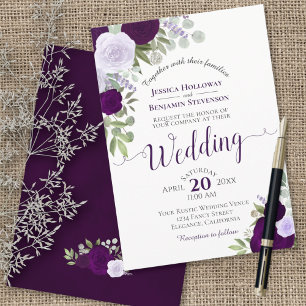 Rustic Boho Floral Plum & Dusty Purple Wedding Invitation
