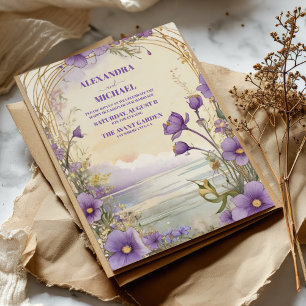 Rustic Boho Floral Plum & Dusty Purple Wedding Invitation