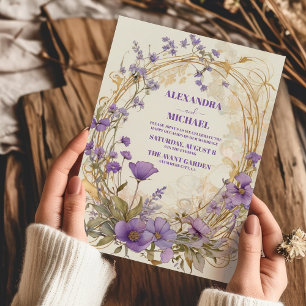 Rustic Boho Floral Plum & Dusty Purple Wedding Invitation