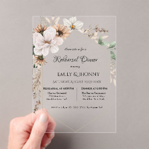 Rustic Boho Floral Rehearsal Dinner Acrylic Invitations