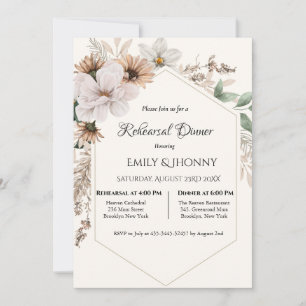 Rustic Boho Floral Rehearsal Dinner Invitation