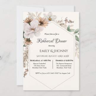 Rustic Boho Floral Rehearsal Dinner Invitation