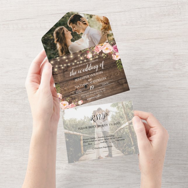 Rustic Boho Floral String Lights All In One Invita Invitation (Tearaway)