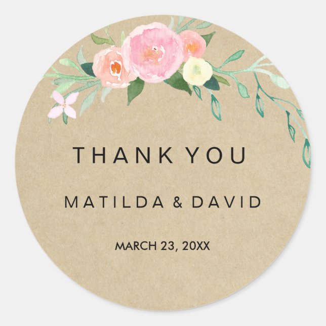 Rustic Boho Floral Thank You Wedding Sticker (Front)