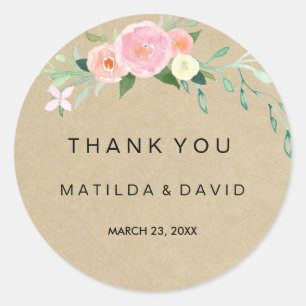 Rustic Boho Floral Thank You Wedding Sticker